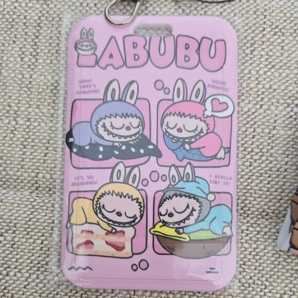 LABUBU Cartoon Lanyard and Card Holder - Pink - Picture 3 of 5